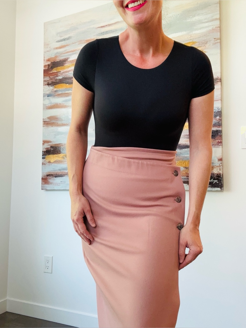 ARITZIA Babaton Billy Wrap Midi Skirt Rose Mauve Crest Buttons Size 10